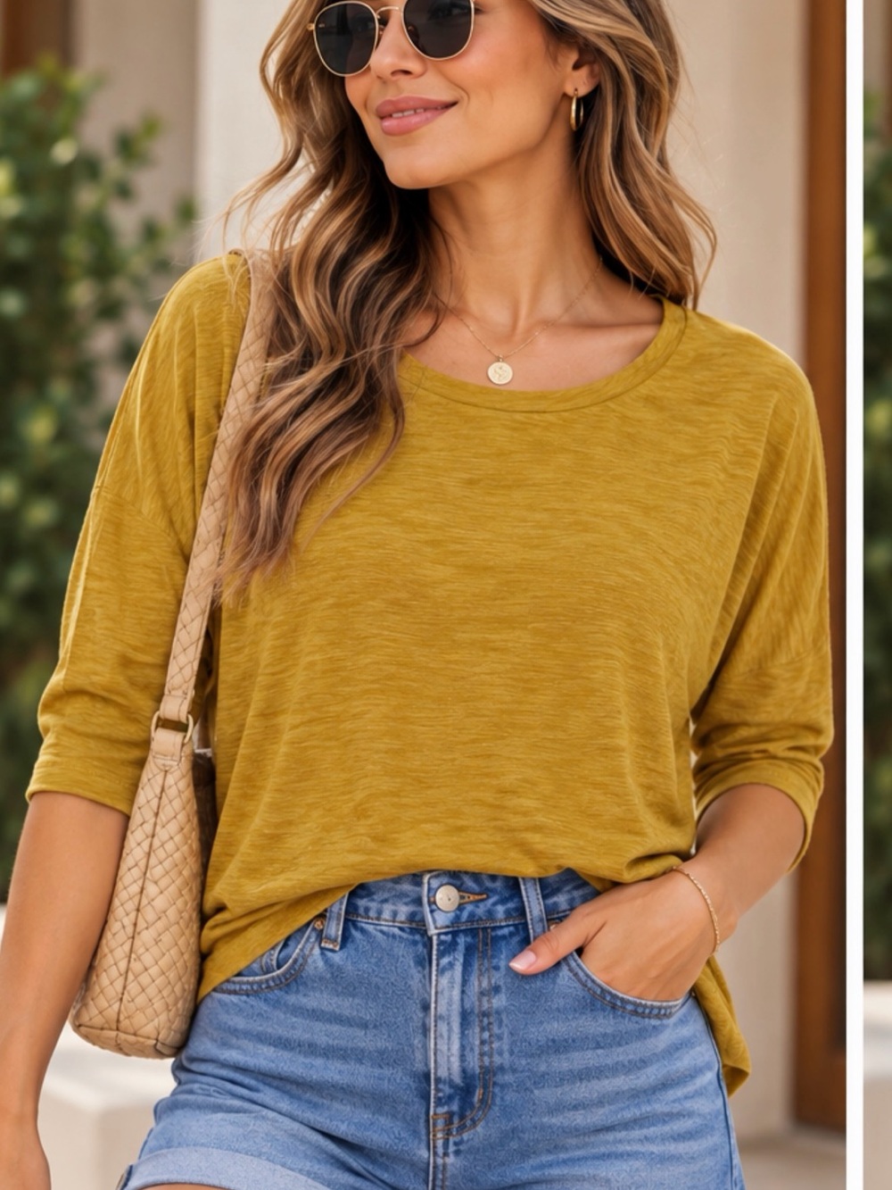 NWOT! Rachel Zoe Women's Mustard Long Sleeve Lightweight Crewneck Tee